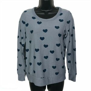 NWT Chaser Size XS Blue Heart Print Soft Cozy Long Sleeve Sweatshirt